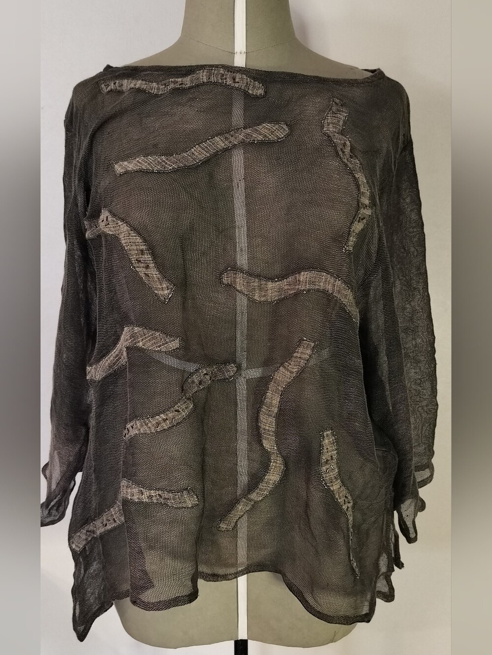 Sheer Embroidered Wave Tunic - Charcoal